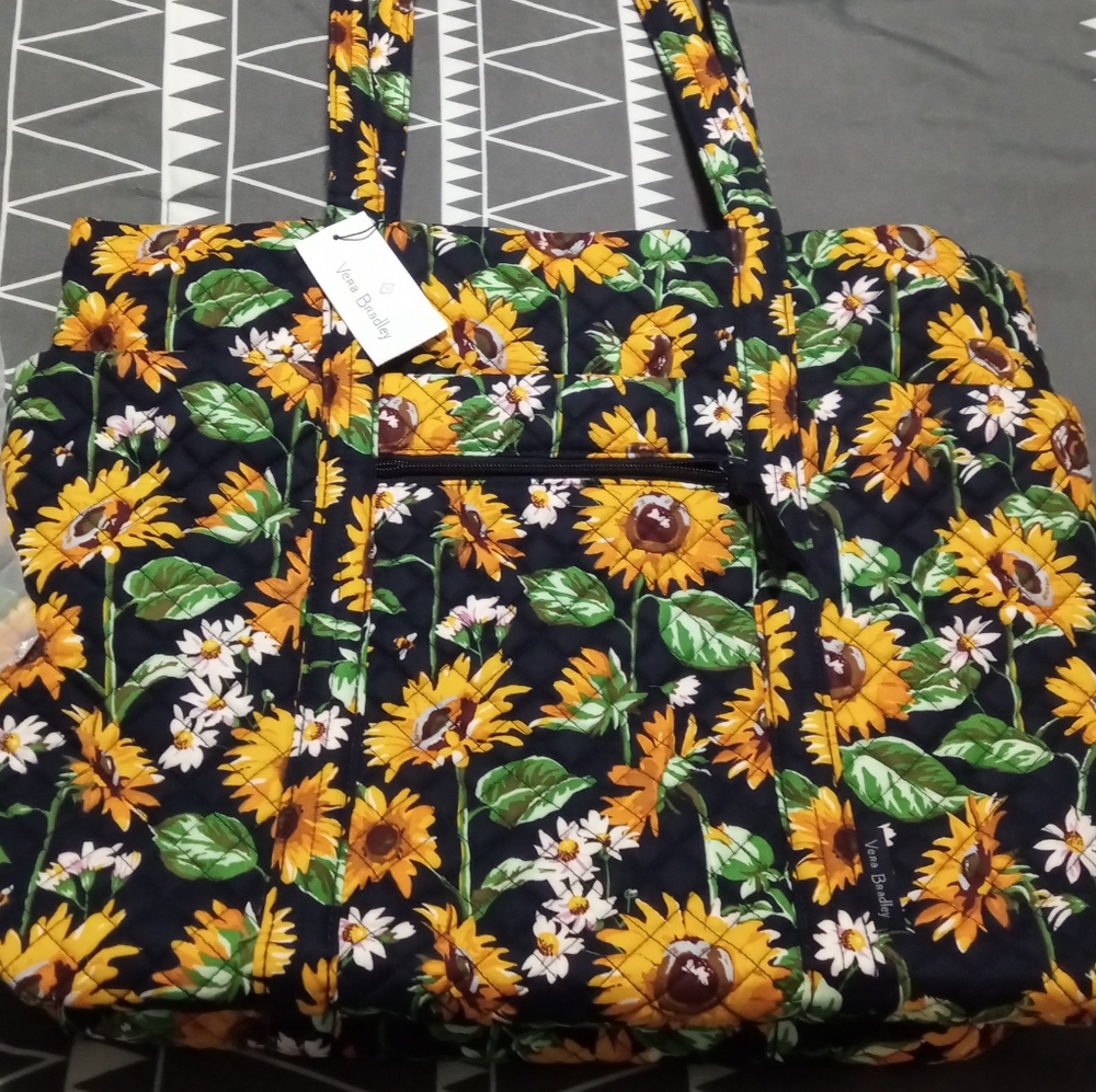 Sunflower Quilted Tote Bag - Black and Yellow